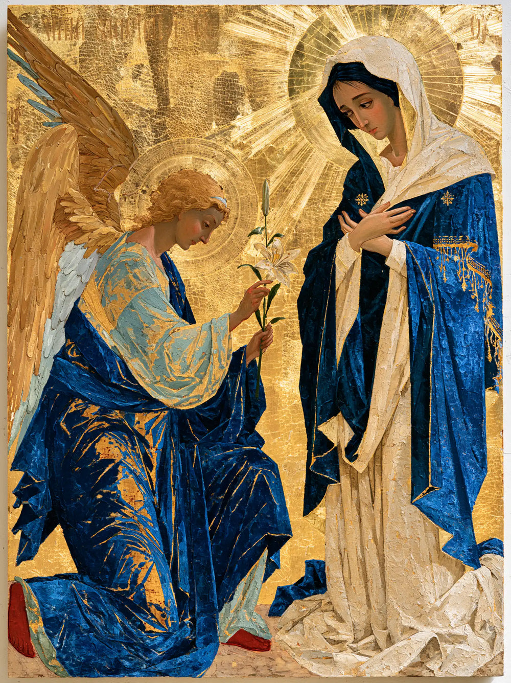 the Annunciation in a contemporary Byzantine icon in Contemporary Byzantine style, portrait Christian artwork no. 16
