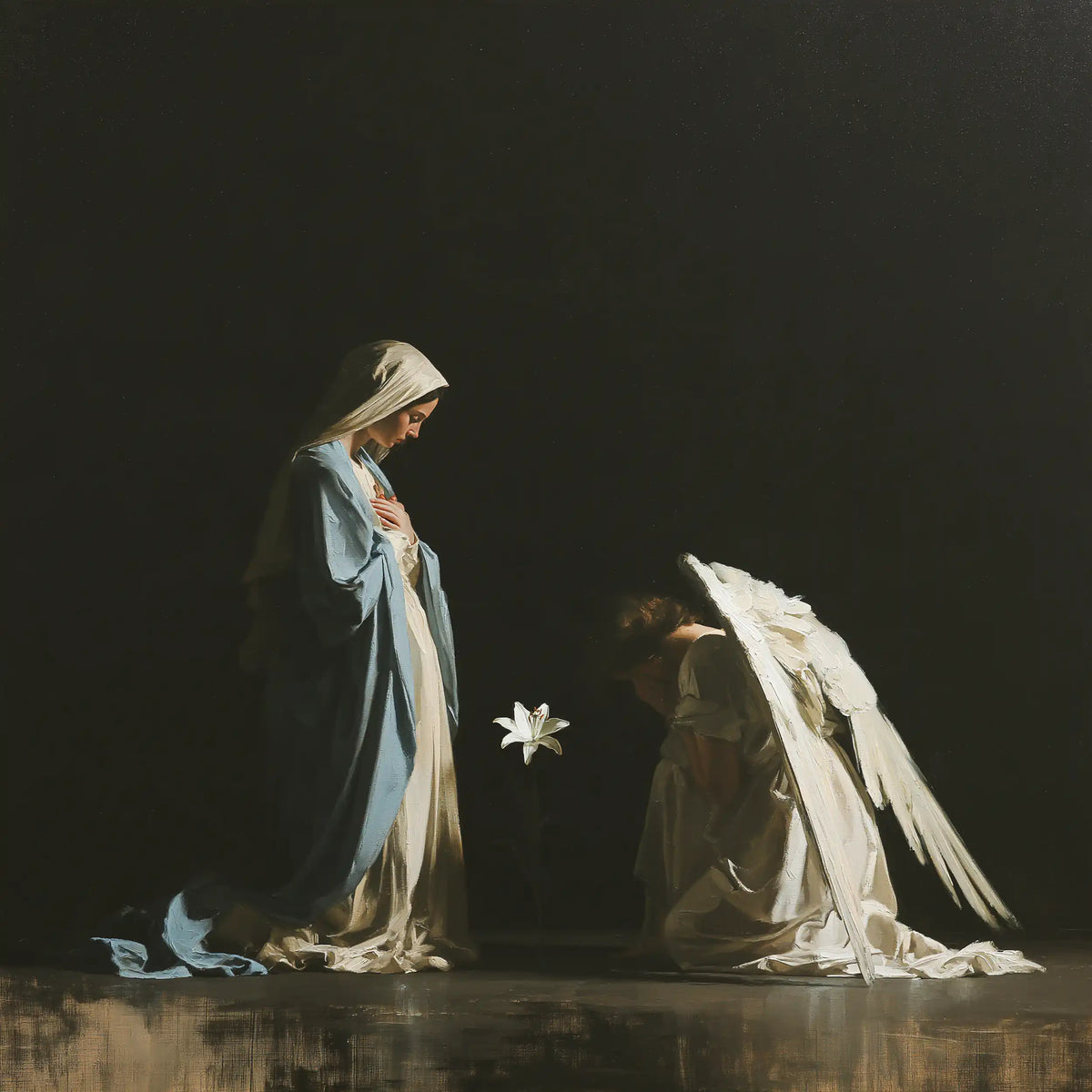 the Annunciation in a minimalist composition in Contemporary Minimalism style, square Christian artwork no. 6