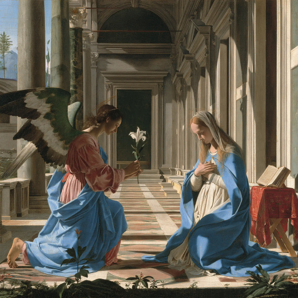 the Annunciation in Florentine Renaissance style in Florentine Renaissance style, square Christian artwork no. 9