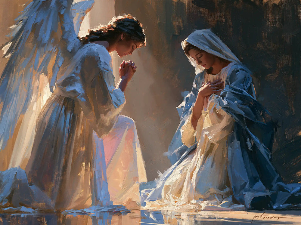 the Annunciation in an impressionist atmosphere in Impressionist style, landscape Christian artwork no. 7