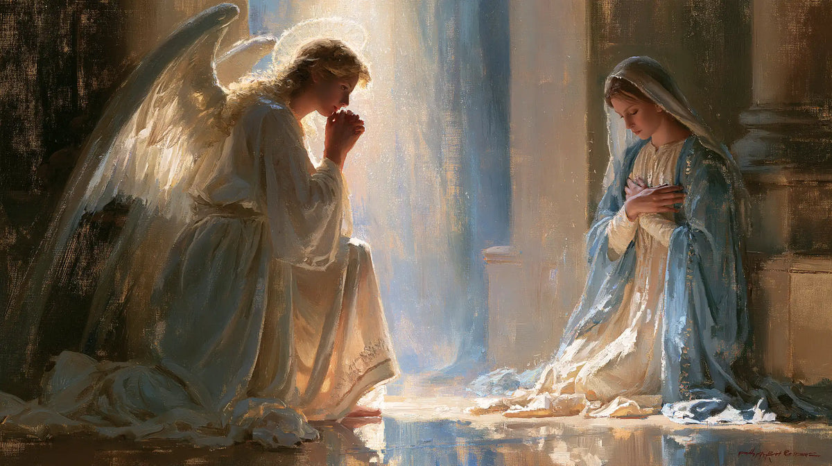 the Annunciation in an impressionist atmosphere in Impressionist style, landscape Christian artwork no. 9