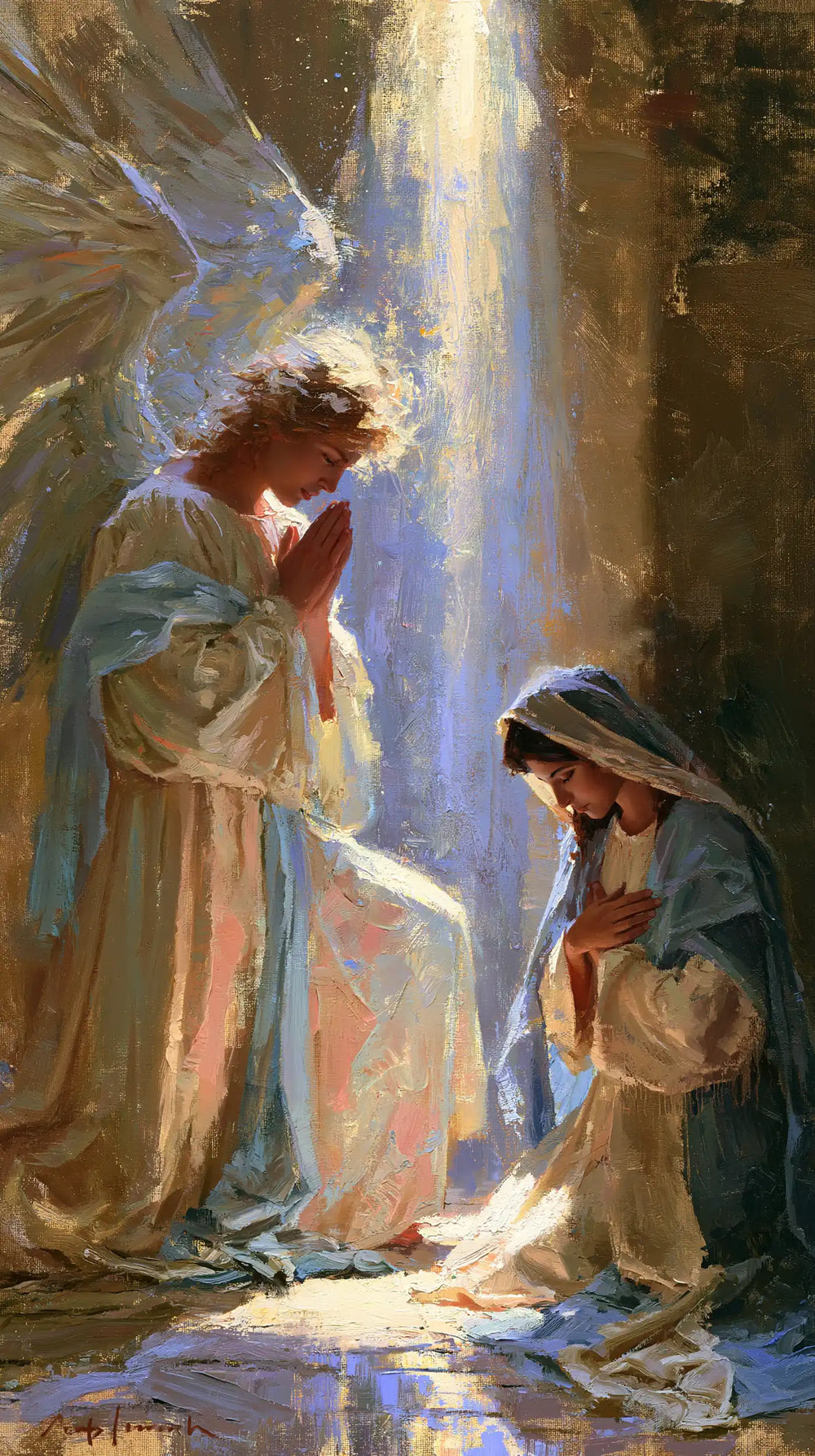 the Annunciation in an impressionist atmosphere in Impressionist style, portrait Christian artwork no. 6