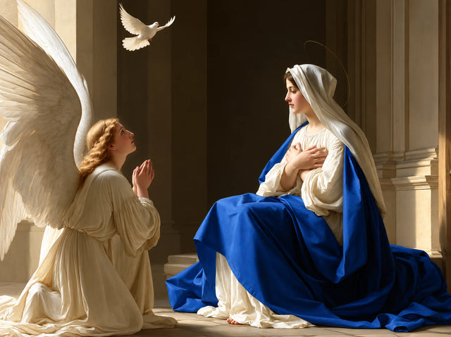 Annunciation in a Stone Chapel – Florentine Sacred Art · Landscape