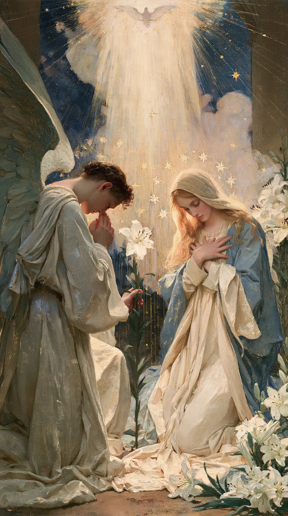 the Annunciation in a symbolist composition in Symbolist style, portrait Christian artwork no. 3