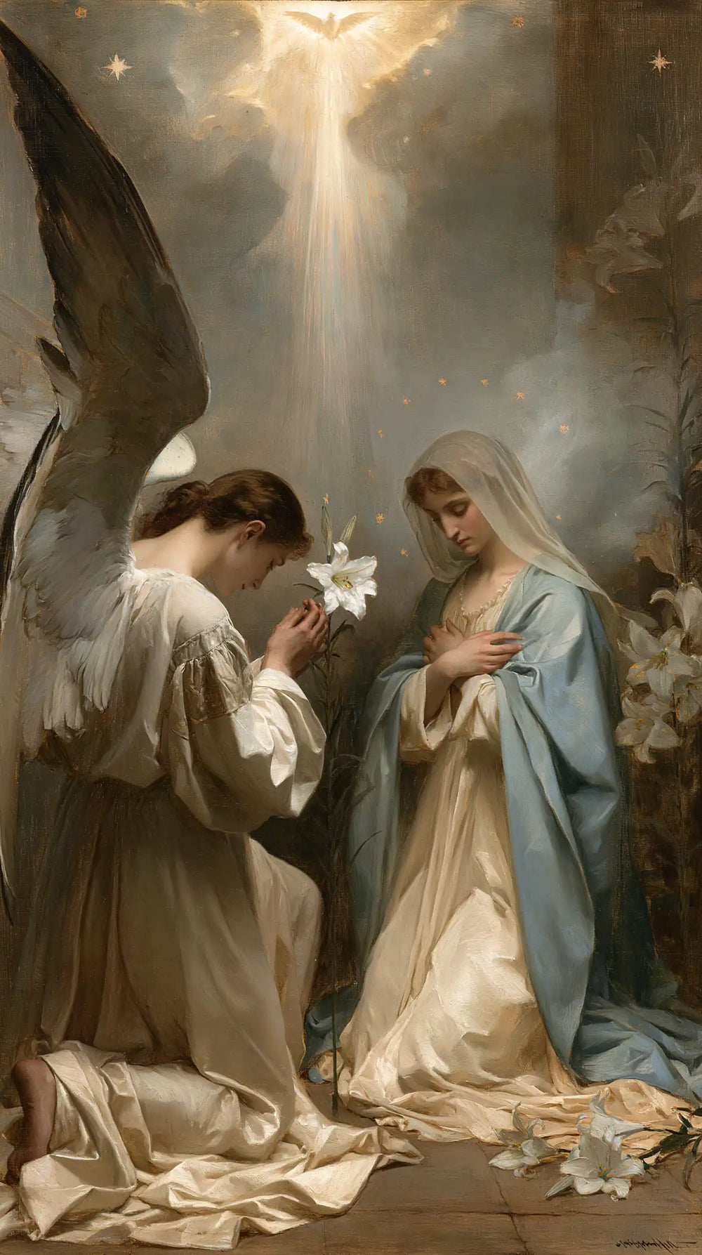 the Annunciation in a symbolist composition in Symbolist style, portrait Christian artwork no. 4