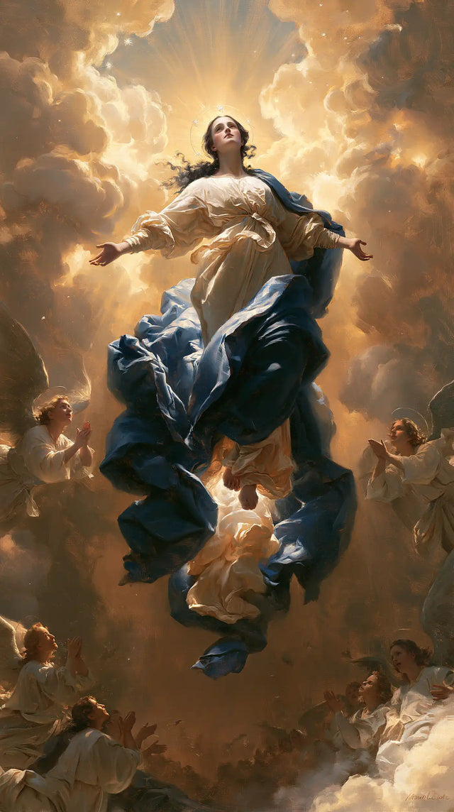 The Assumption of Mary — Blue Suspended Beneath the Solar Crown