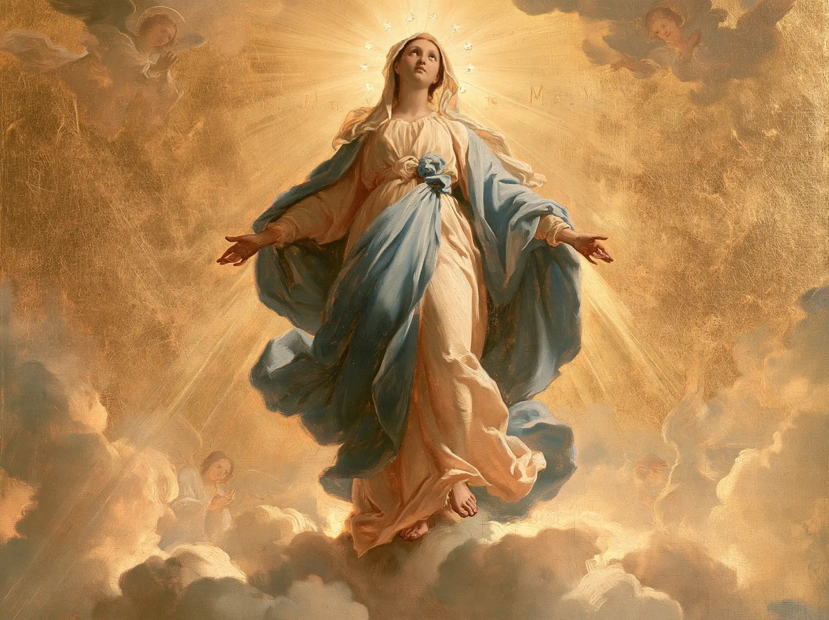 The Assumption of Mary — The Peach Robe in Diffuse Gold