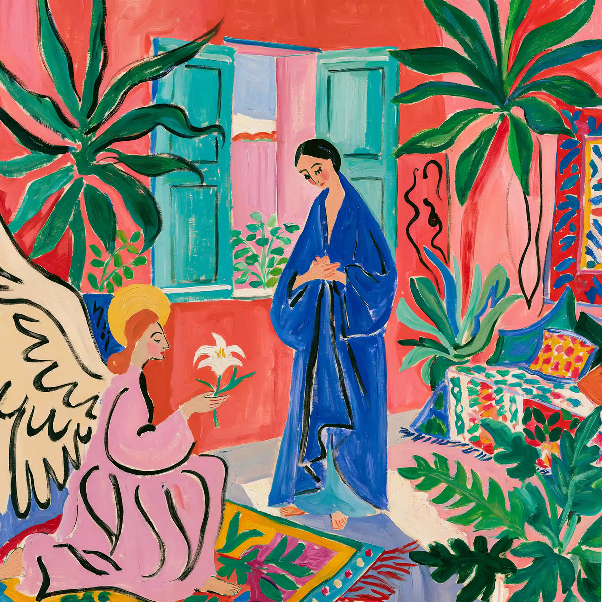 Gabriel's Lily by the Turquoise Window – Fauvist Art · Square