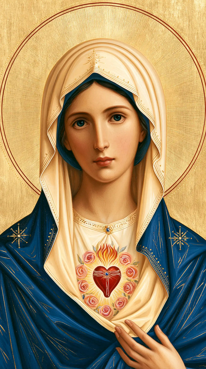 The Immaculate Heart of Mary — The Rose Flame Beneath the White Veil