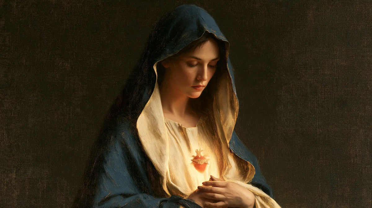 The Immaculate Heart of Mary — The Modest Flame in the Ivory Collar