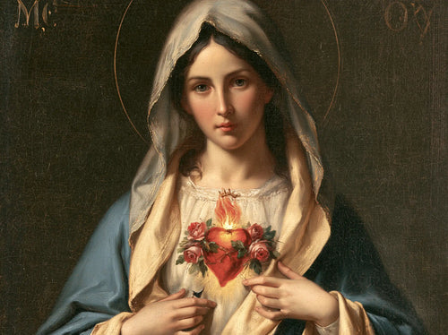 Mary with the Immaculate Heart as the central symbol in The Heart as Central Symbol style, landscape Christian artwork no. 6