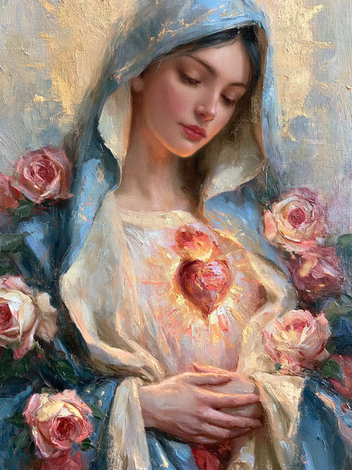 the Immaculate Heart of Mary in an impressionist atmosphere in Impressionist style, portrait Christian artwork no. 16