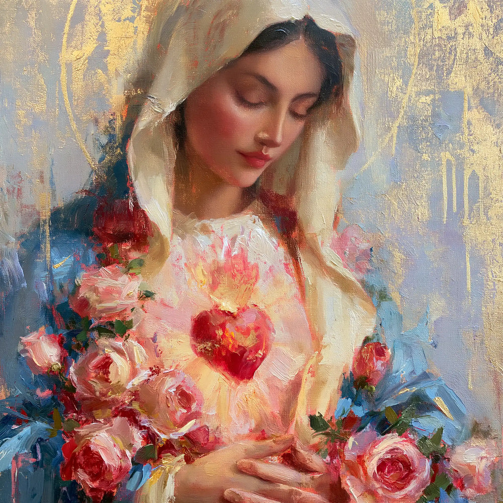 the Immaculate Heart of Mary in an impressionist atmosphere in Impressionist style, square Christian artwork no. 9