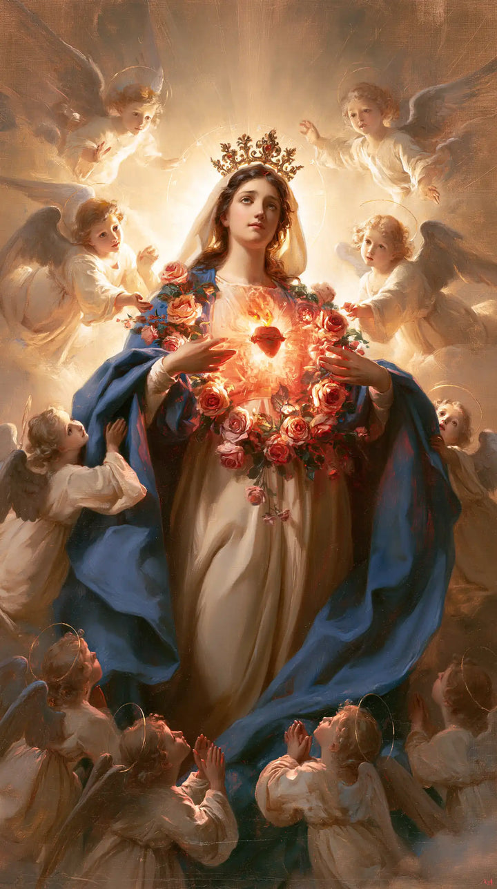 The Immaculate Heart of Mary — The Crown Amid Praying Wings