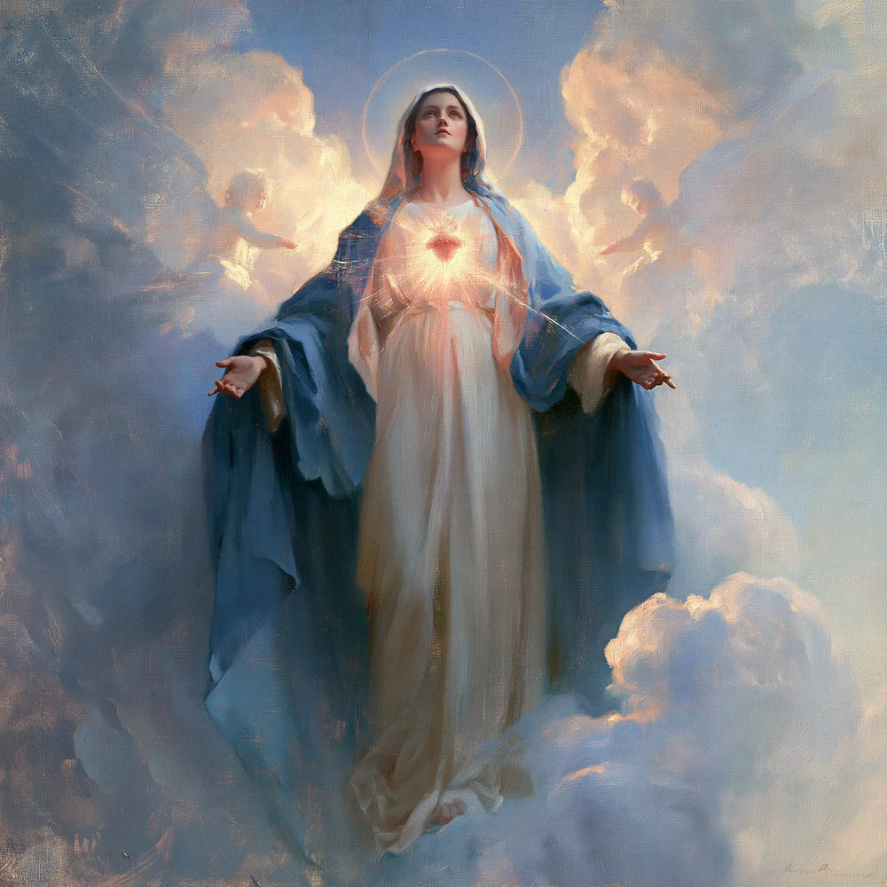 the Immaculate Heart of Mary in a monumental sacred view in Sacred Monumental View style, square Christian artwork no. 5