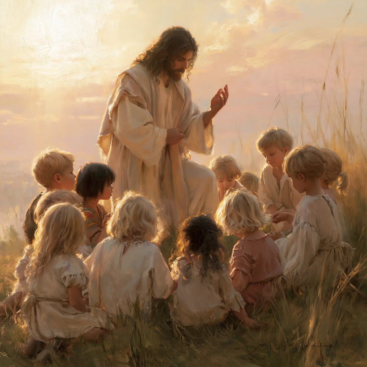 Jesus and the Children — Little Shoulders in the Golden Meadow
