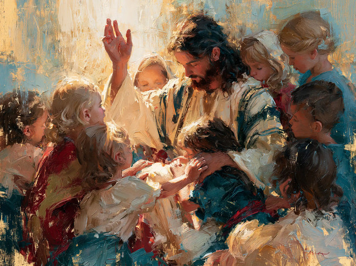Jesus and the Children — The Blessing in Turquoise Light