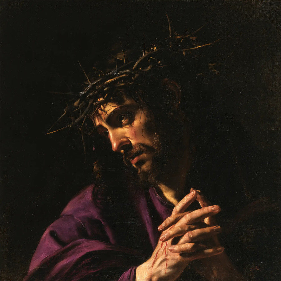 Jesus Crowned with Thorns — Crossed Fingers in Half-Light