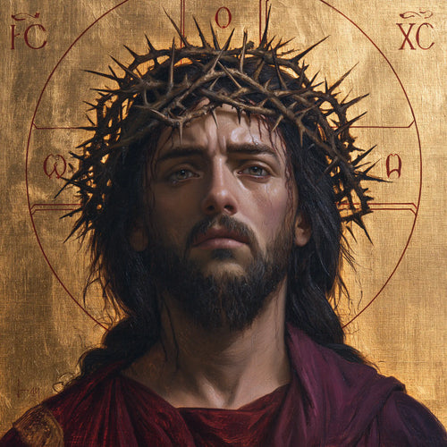 Jesus crowned with thorns in a contemporary Byzantine icon in Contemporary Byzantine style, square Christian artwork no. 6