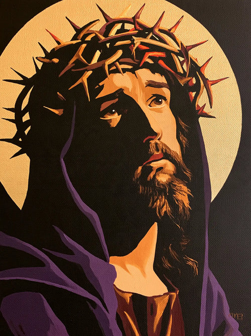 Jesus crowned with thorns in a minimalist composition in Contemporary Minimalism style, portrait Christian artwork no. 10