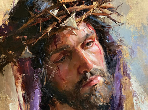 Jesus crowned with thorns in an impressionist atmosphere in Impressionist style, landscape Christian artwork no. 7