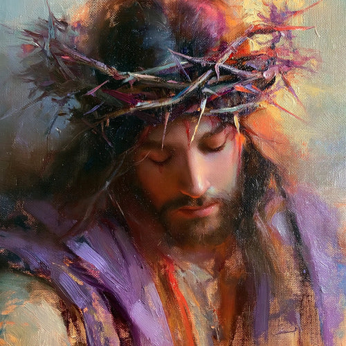 Jesus crowned with thorns in an impressionist atmosphere in Impressionist style, square Christian artwork no. 5