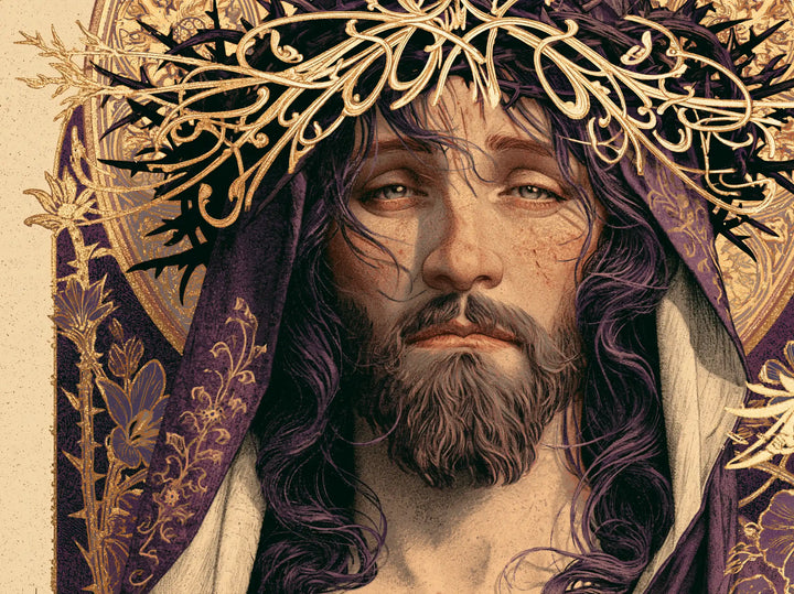 Jesus Crowned with Thorns — The Embroidered Veil beneath Golden Branches