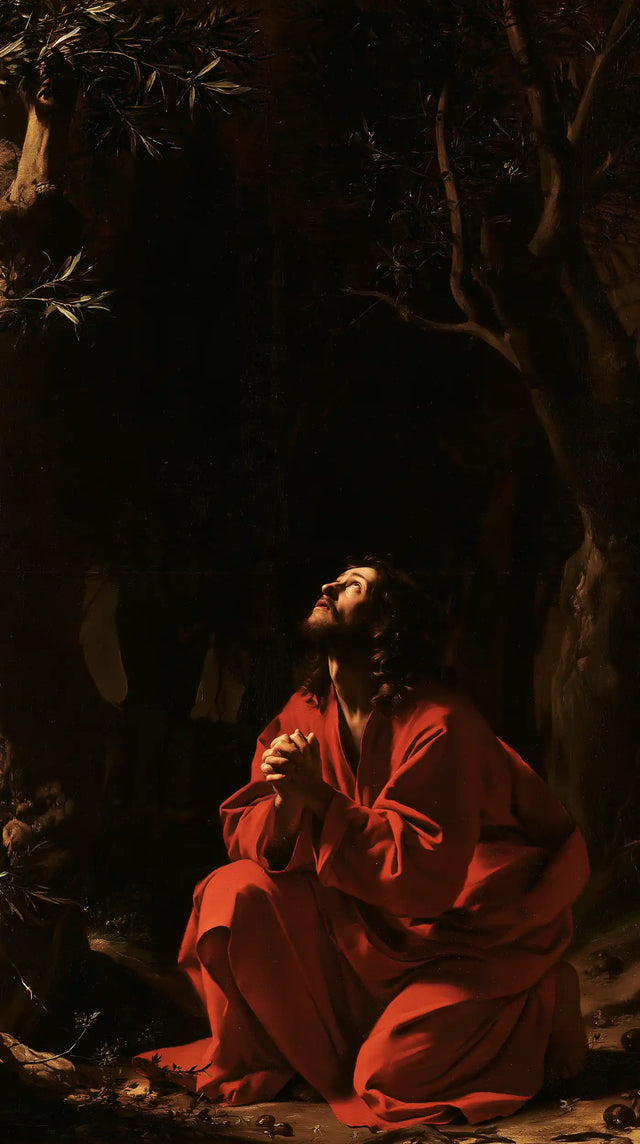 Jesus in Gethsemane — Red at the Threshold of Silence