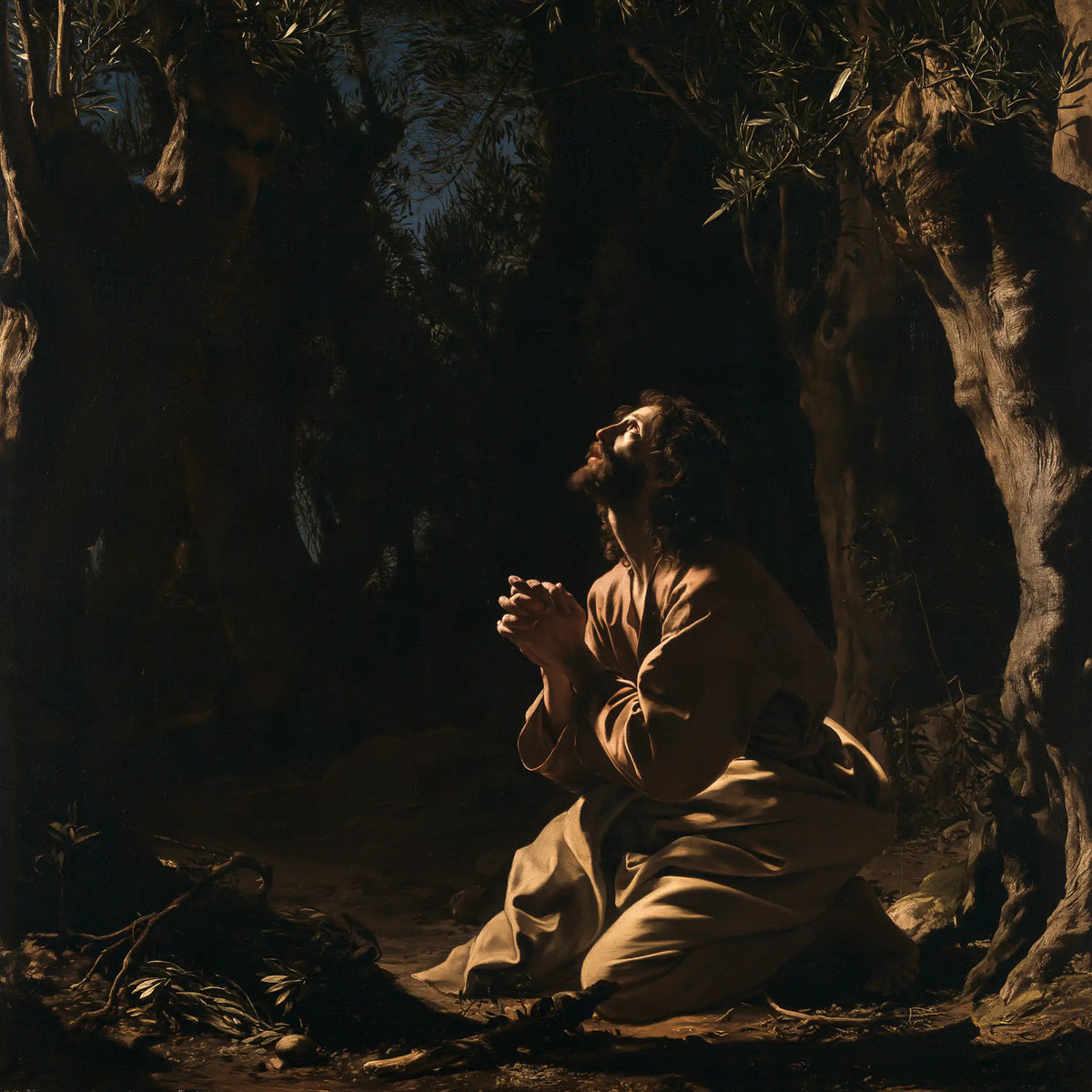 Jesus in Gethsemane - Caravaggio Tenebrism · Square n° 7