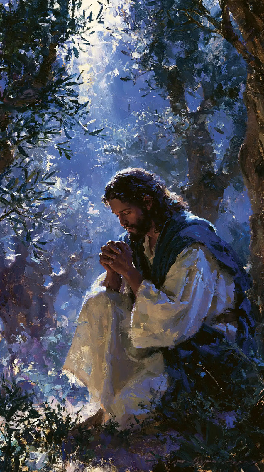 Jesus in Gethsemane — Prayer beneath a Lilac Veil