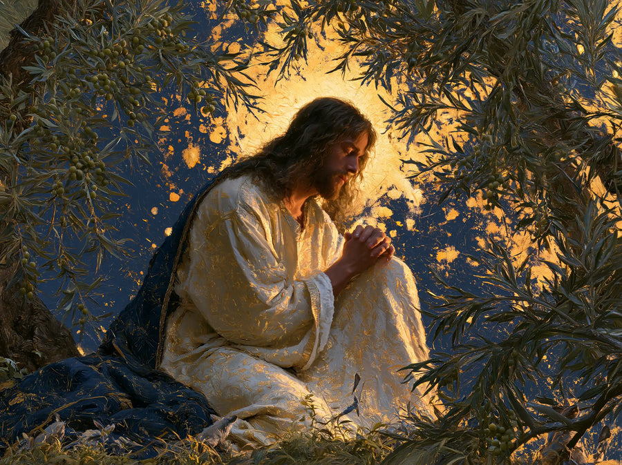 Jesus in Gethsemane - Gethsemane in Midnight Blue, Olive and Gold · Landscape n° 7