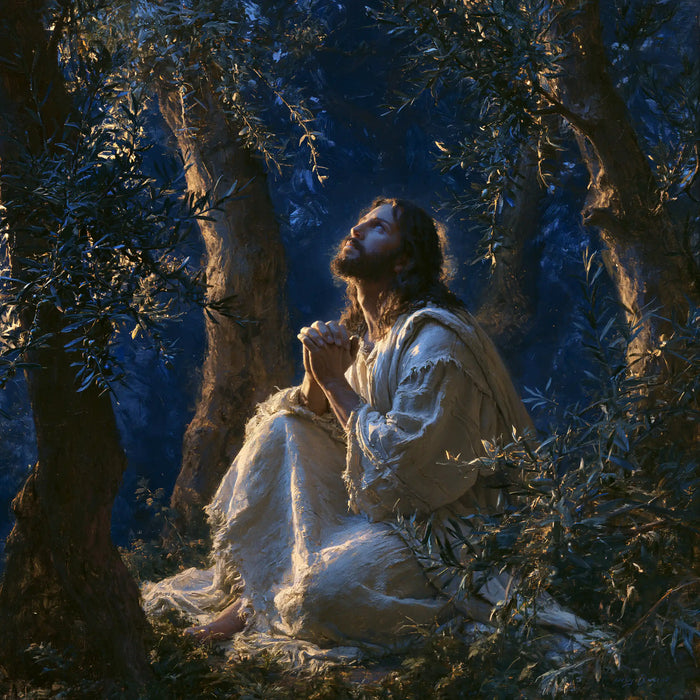 Jesus in Gethsemane - Gethsemane in Midnight Blue, Olive and Gold · Square n° 4