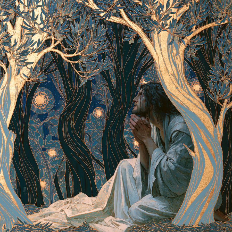 Jesus in Gethsemane — Prayer between Opal Trunks