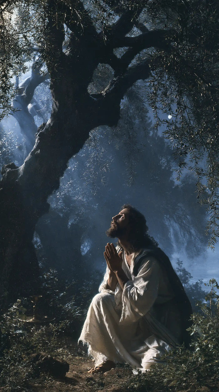 Jesus in Gethsemane — Linen beneath Ash-Coloured Boughs