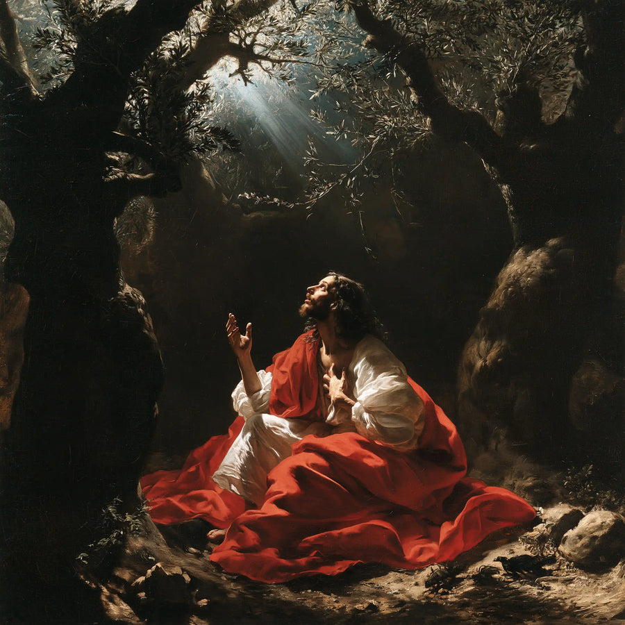 Jesus in Gethsemane — Red in the Circle of Shadows