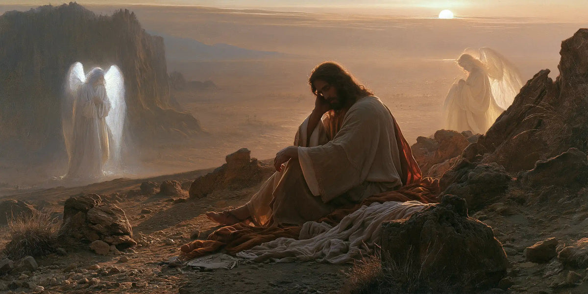 angels ministering to Jesus after the temptation in Angels After the Temptation style, landscape Christian artwork no. 21