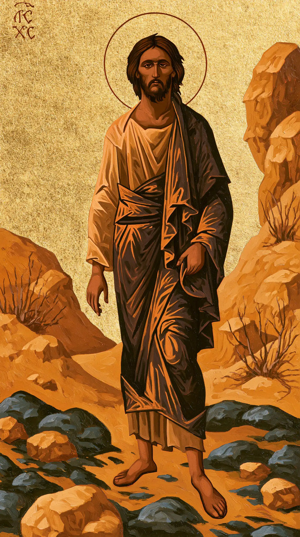Jesus in the desert during the temptation in Contemporary Byzantine style, portrait Christian artwork no. 9