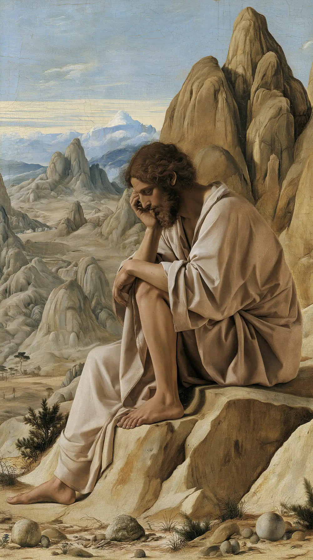 Jesus in the desert during the temptation in Florentine Renaissance style, portrait Christian artwork no. 5