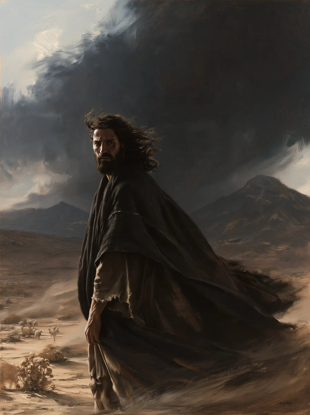 Jesus in the Desert — The Shadowed Cloak in the Gust