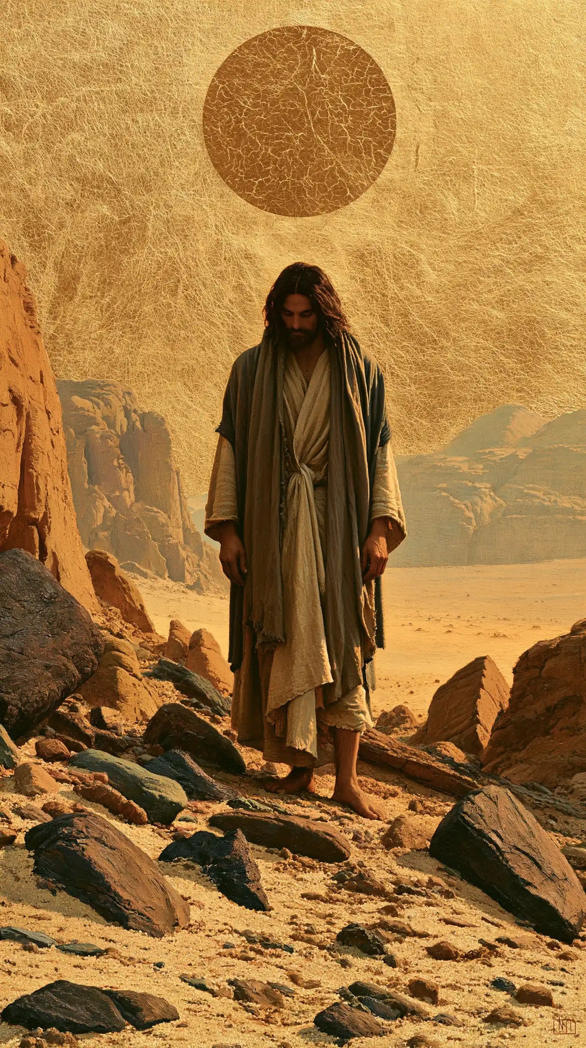 Jesus in the Desert — The Walker beneath the Ochre Seal