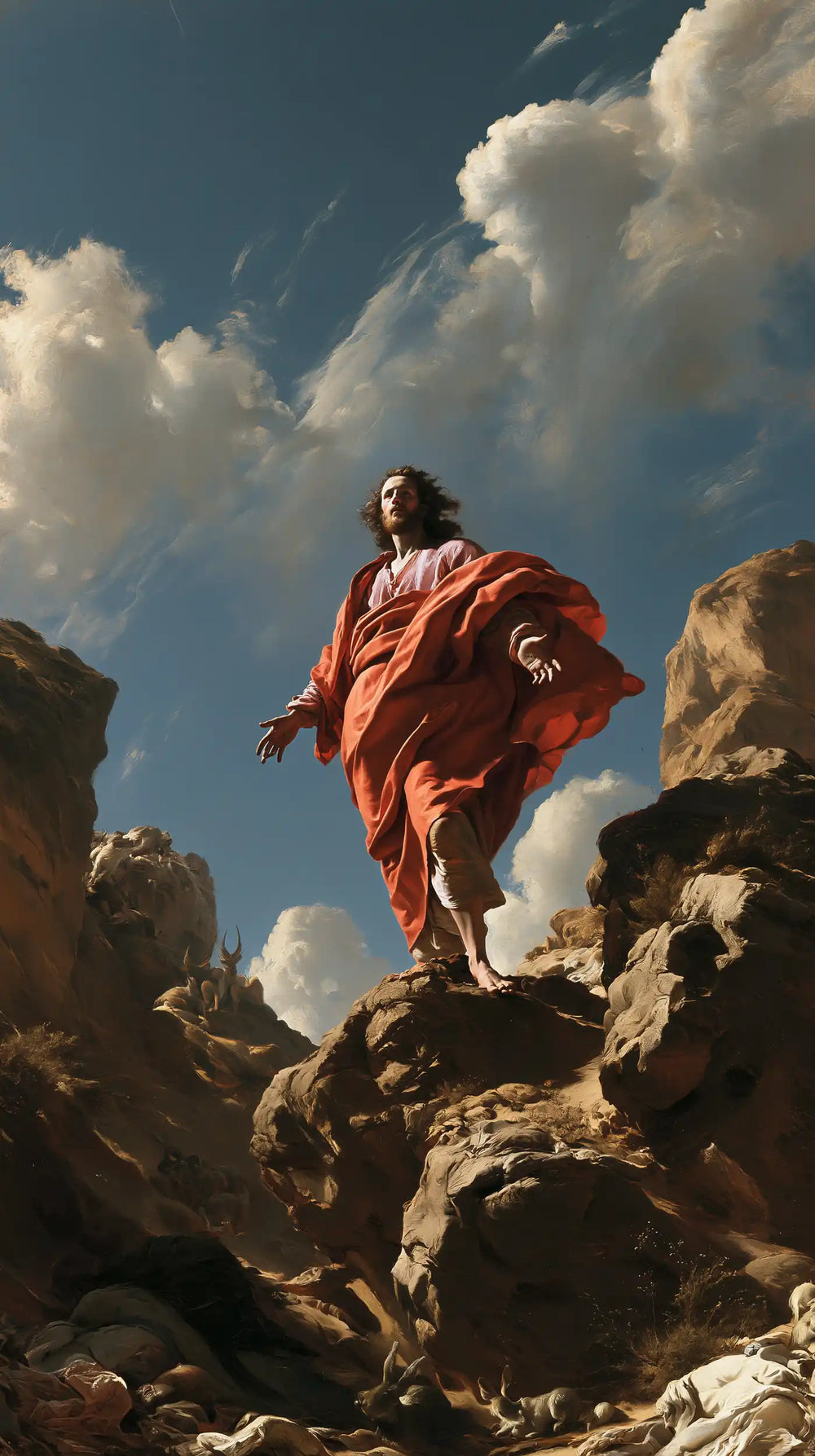 Jesus in the desert during the temptation in Theatrical Baroque style, portrait Christian artwork no. 20