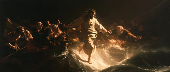 Jesus Walking on Water — Open Arms above Luminous Water