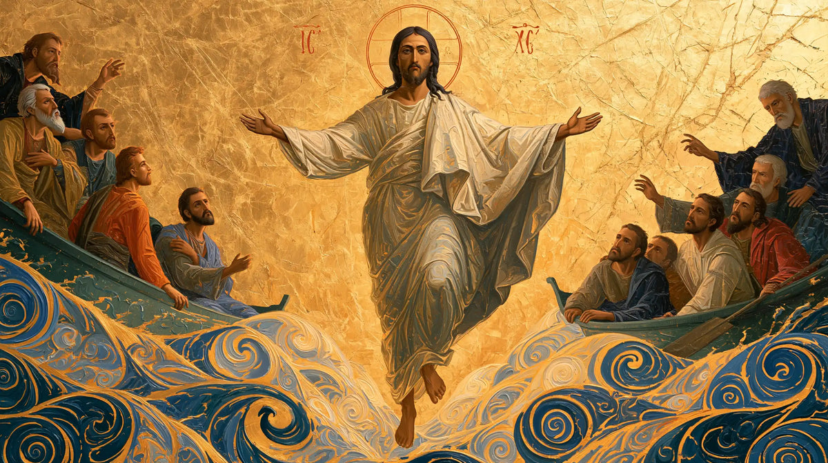 Jesus Walking on Water — Linen above Azure Spirals