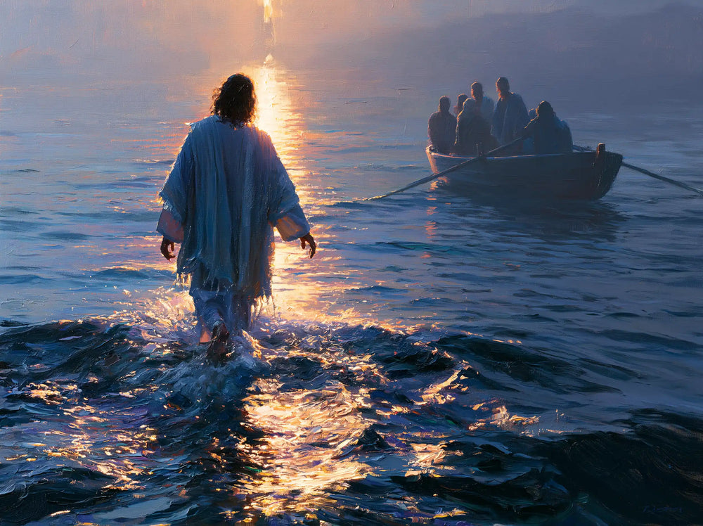 Jesus walking on water in Impressionist style, landscape Christian artwork no. 2