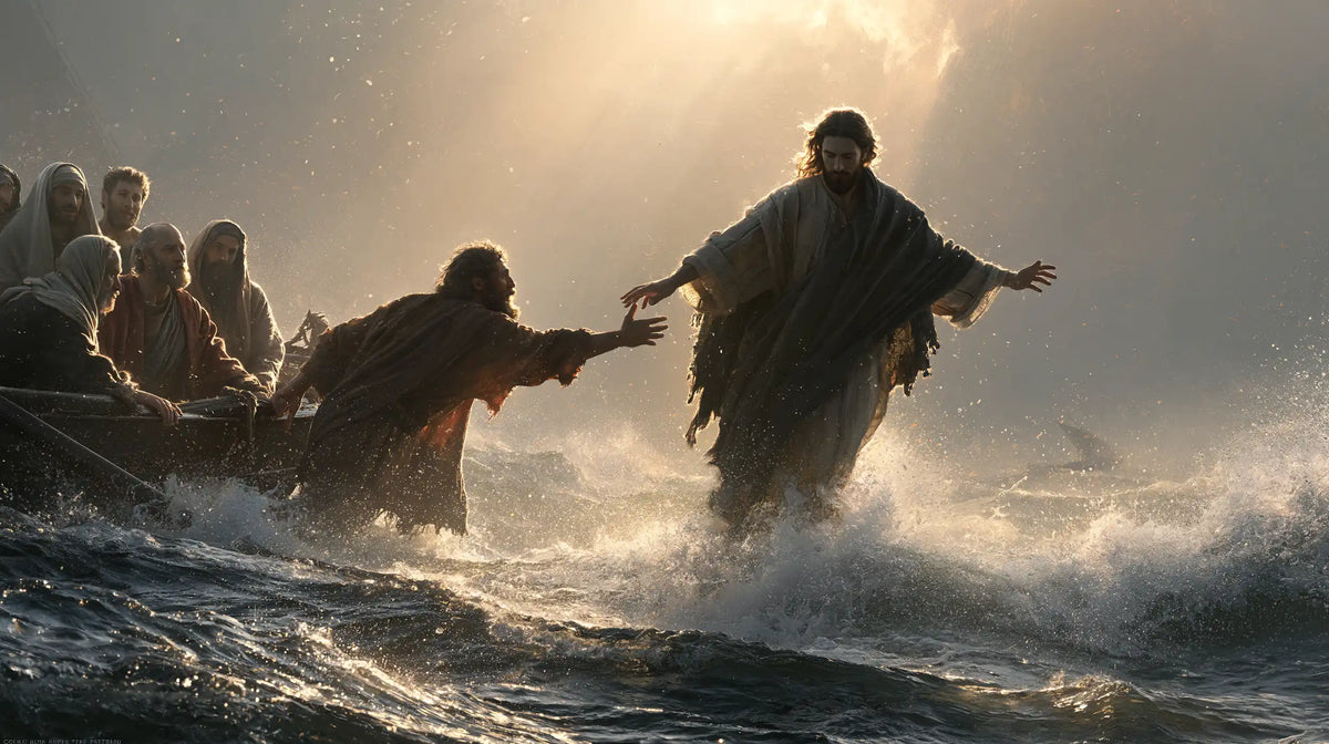 Jesus Walking on Water — The Offered Hand in the Golden Spray