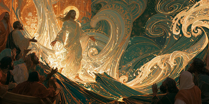 Jesus Walking on Water — The Golden Stride in Emerald Waves