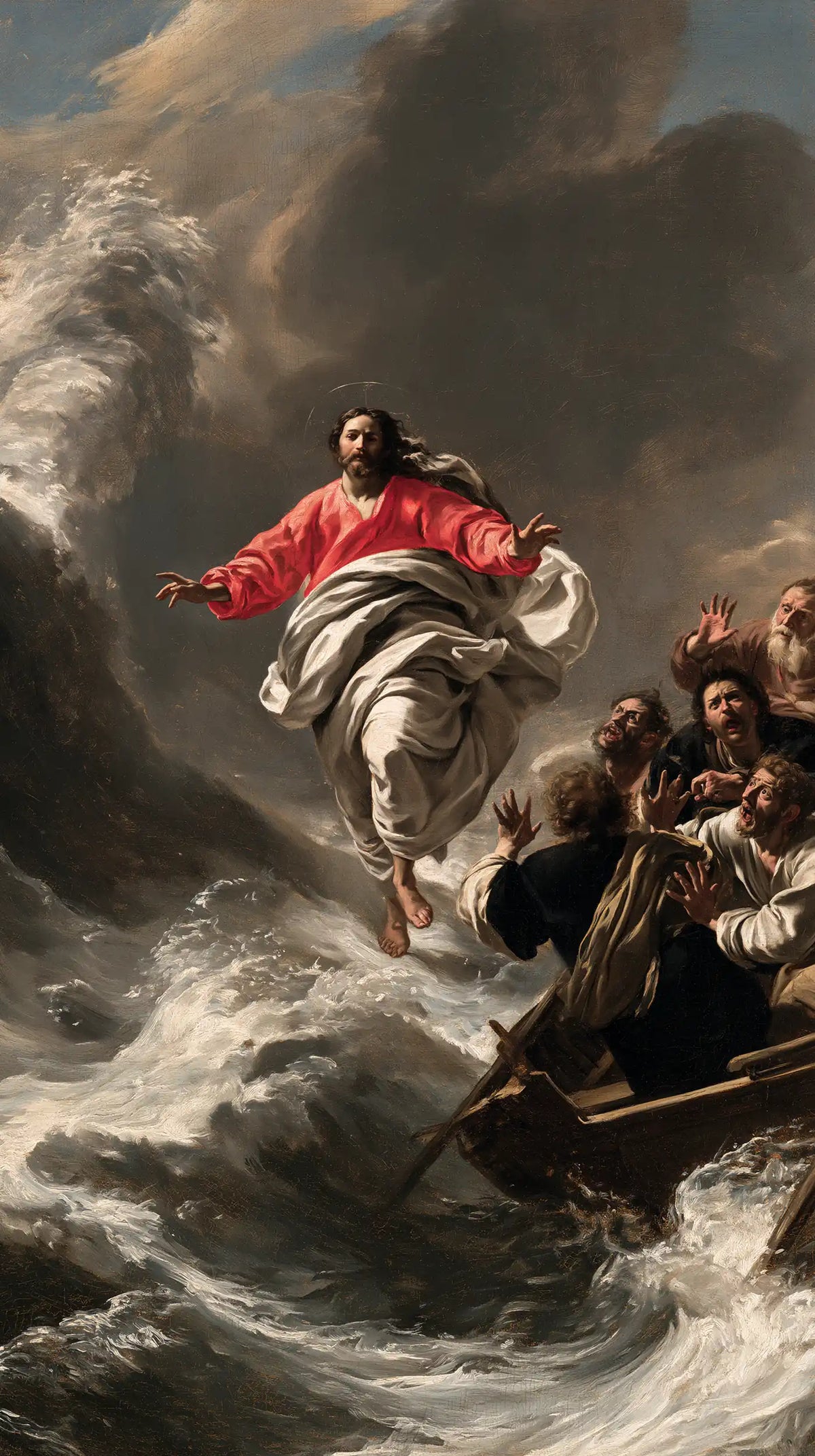 Jesus walking on water in Theatrical Baroque style, portrait Christian artwork no. 10