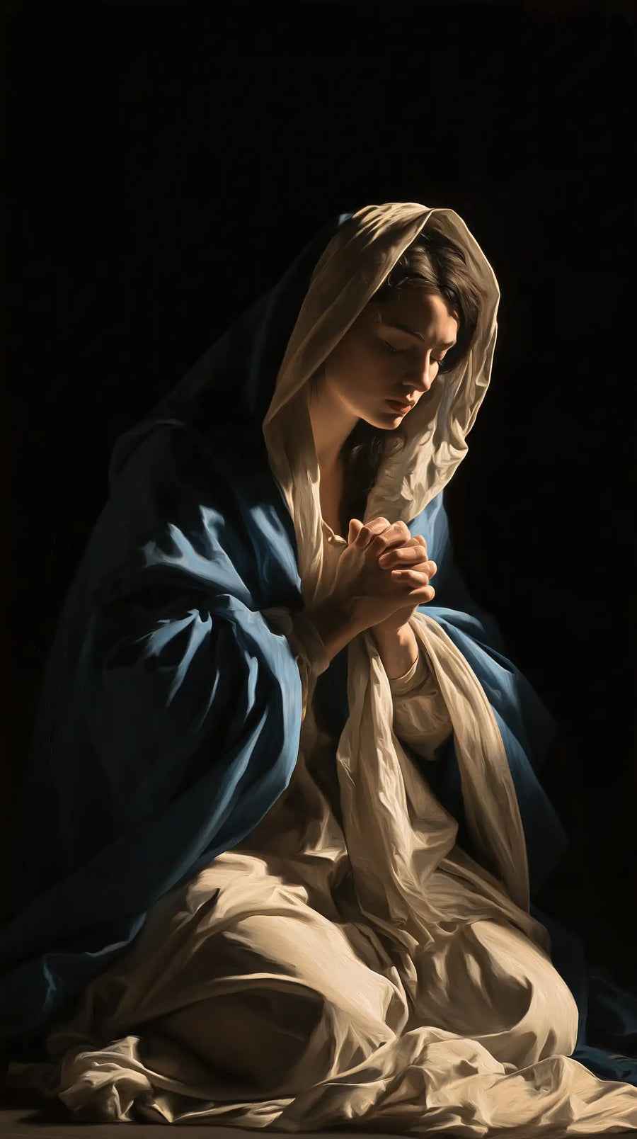 Virgin Mary in Prayer - Caravaggio Tenebrism · Portrait n° 17