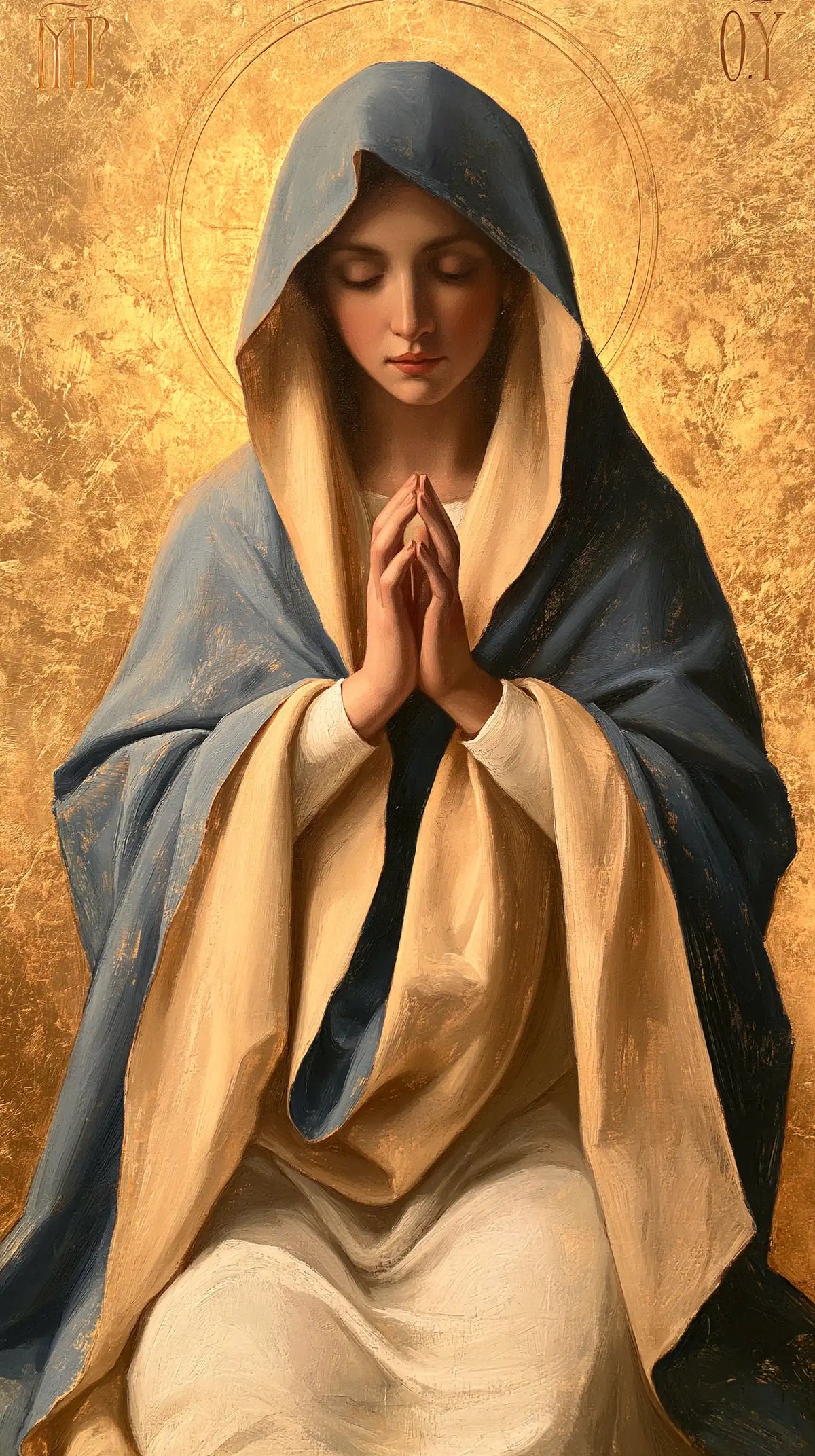 Virgin Mary in Prayer — Honey-Coloured Sleeves