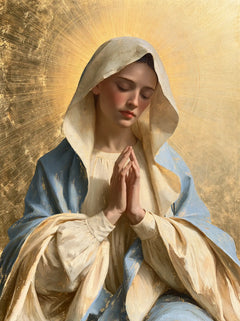 Virgin Mary in Prayer — The Face in a Golden Dawn